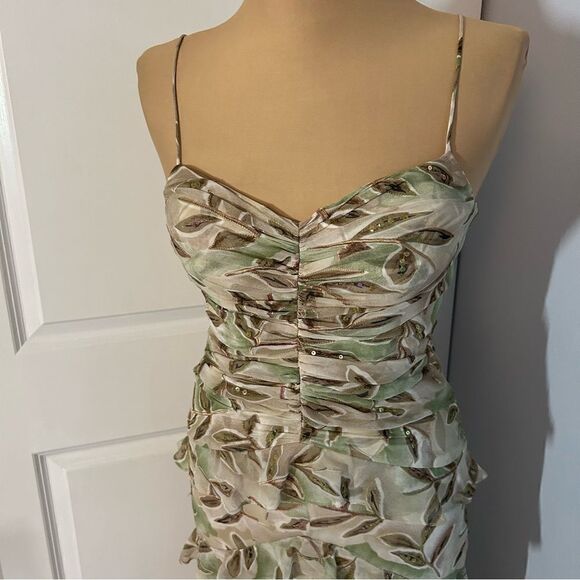 Sherrie Bloom Chetta B Silk Green Ruffle Maxi Dress - Picture 5 of 9
